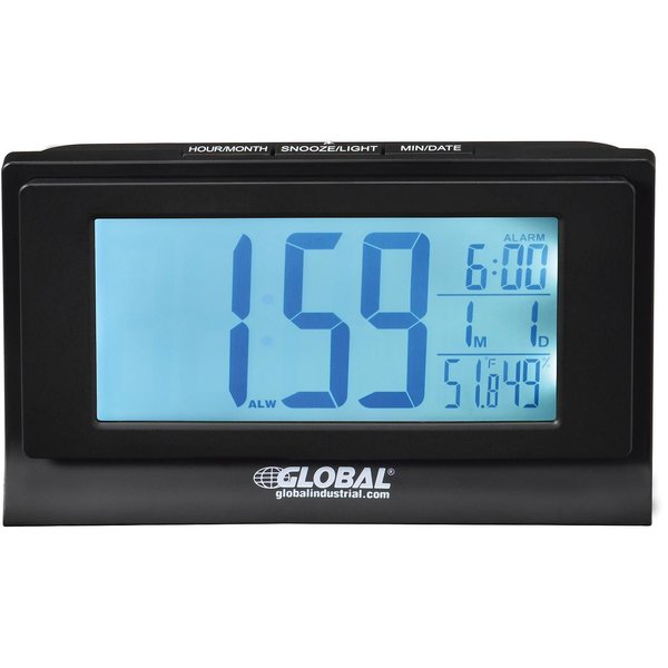 Global Industrial 6-1/3W Digital Alarm Clock, Indoor Temperature and Humidity Display 695464